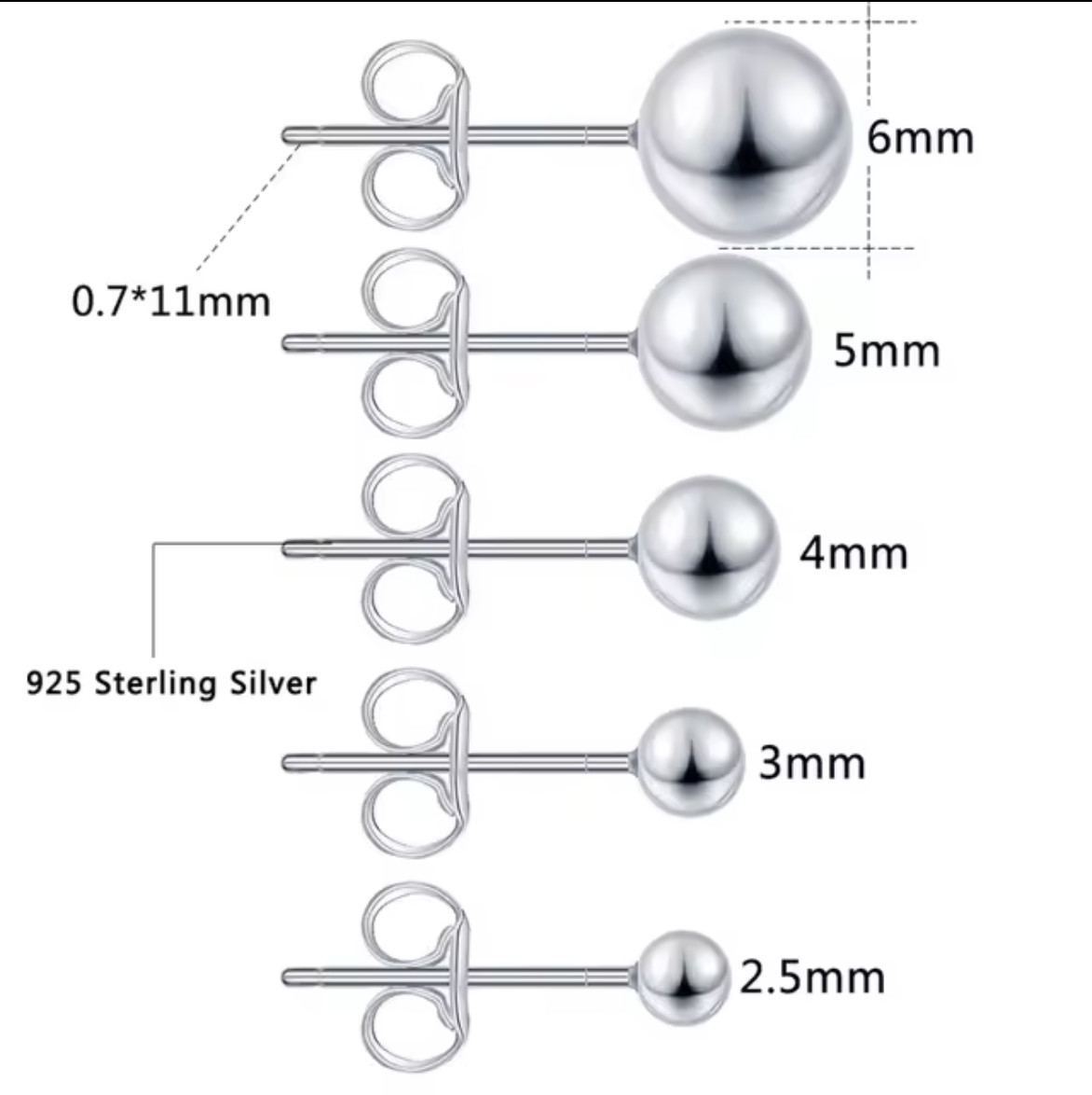 S925 Sterling Silver Round Ball Stud Earrings