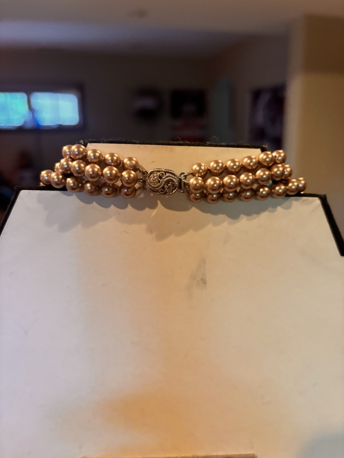 Gold-Tone Multi-Strand Statement Beaded Necklace Ball/Bead Chain Barrel Clasp