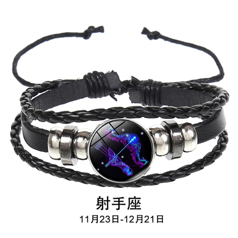 12 Constellation Zodiac Sign Charm Luminous Bracelets Men Women Vintage Multilay
