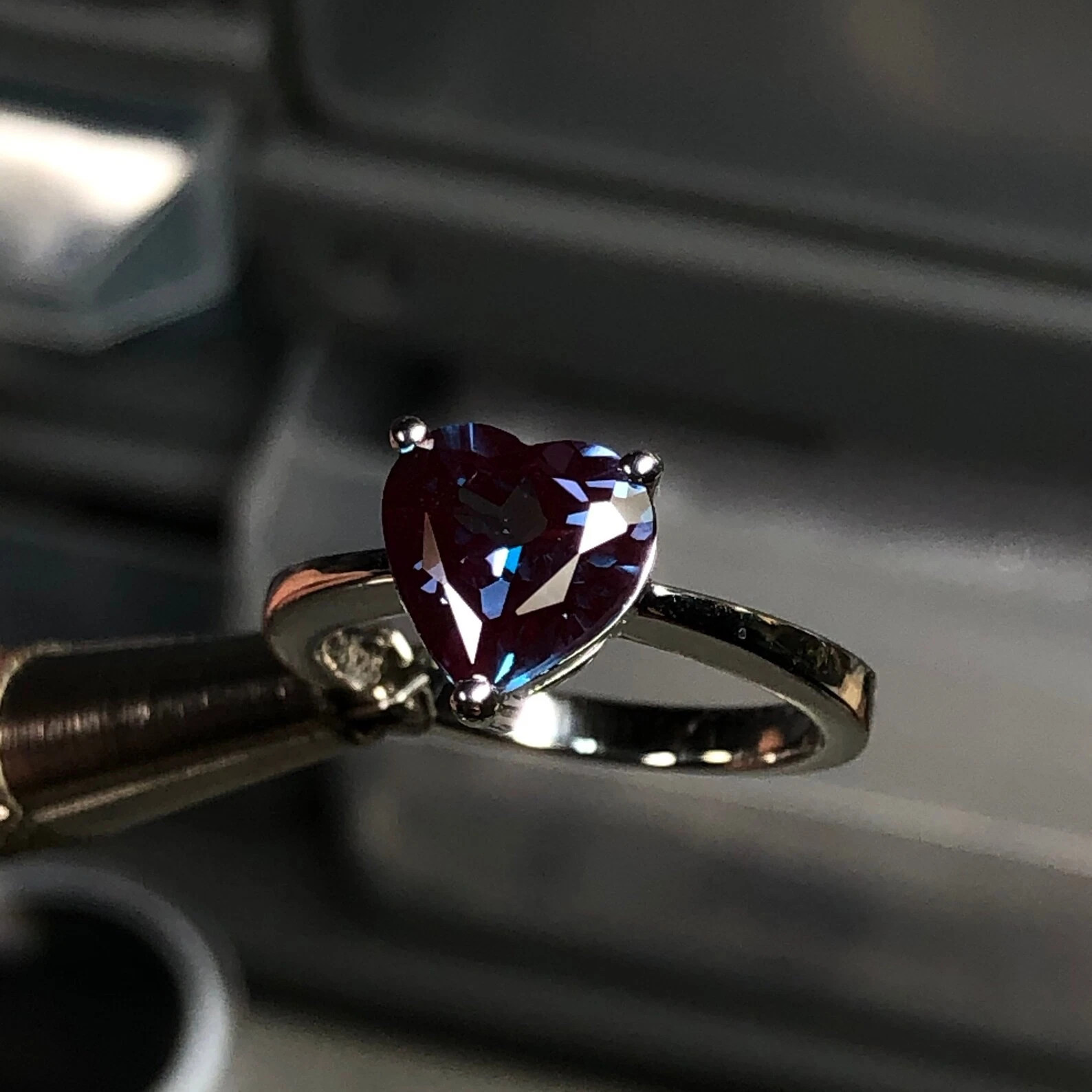 Certified 8 Ct Natural Alexandrite Heart Gemstone Ring 925 Silver Ring Size 9