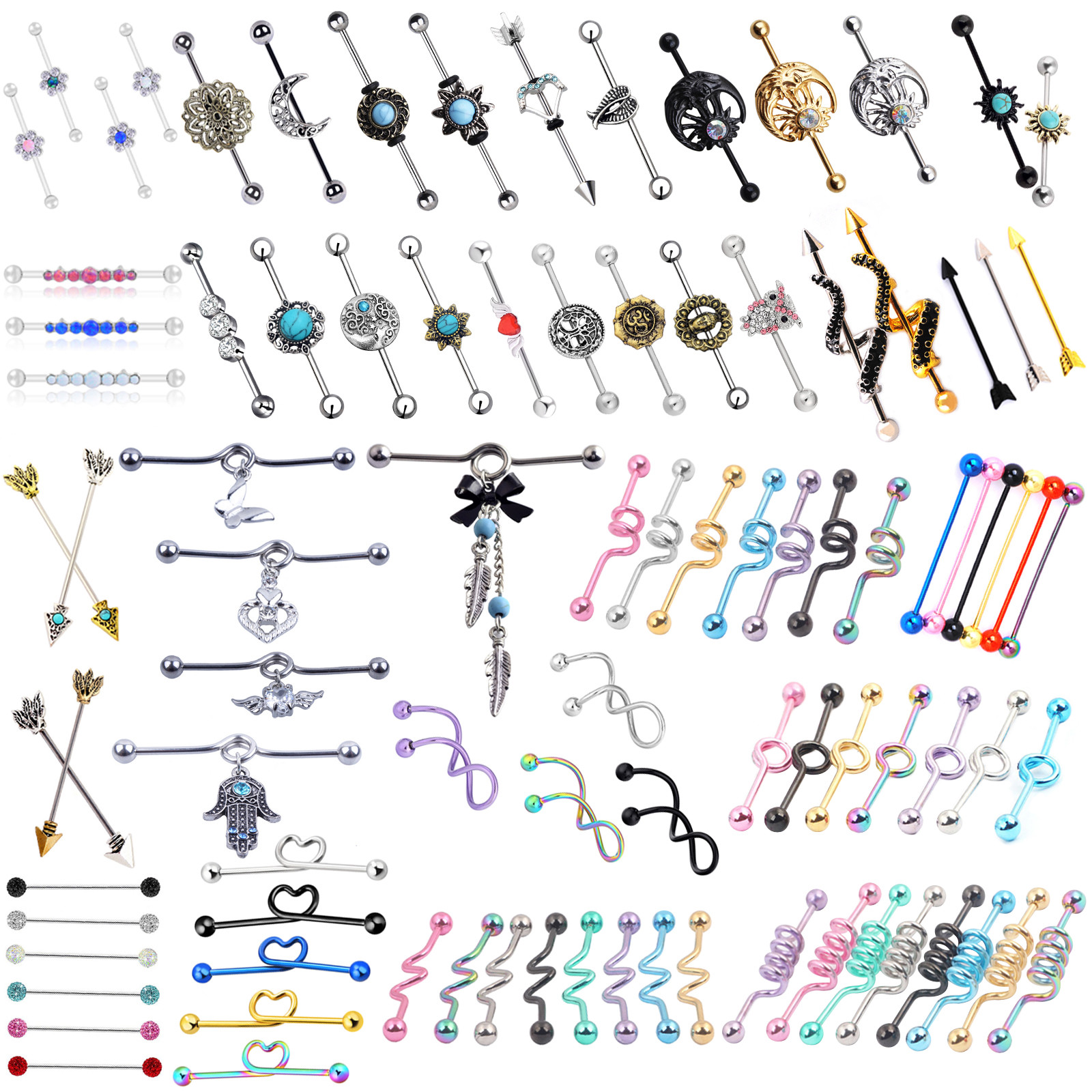 1PC 14G Surgical Steel Industrial Barbell Earring Cartilage Ear Piercing Jewelry