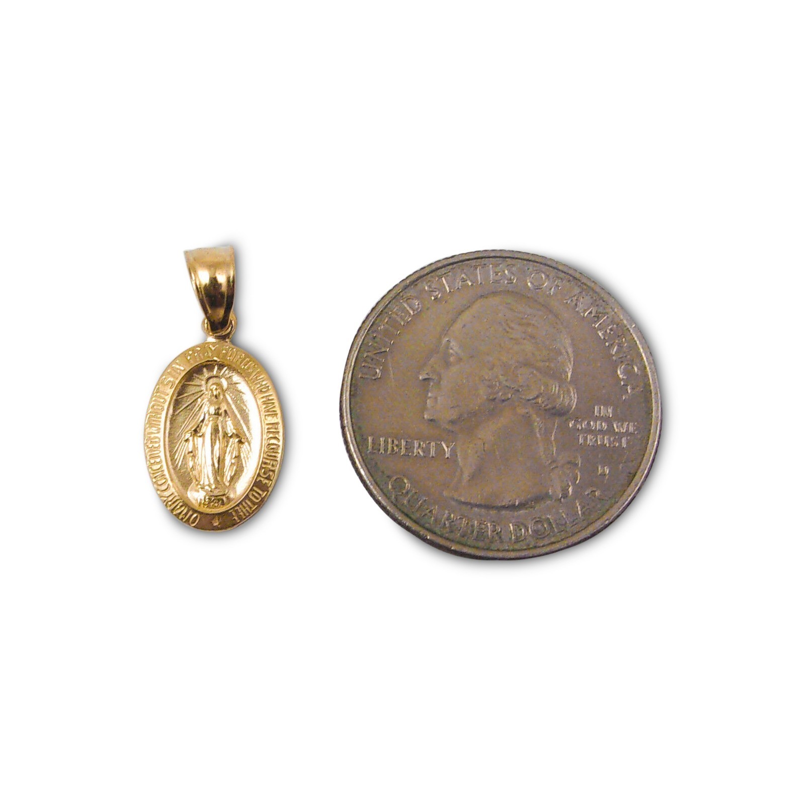 Solid 18K Yellow Gold Miraculous Medal Virgin Mary Pendant, 9/16″, Catholic