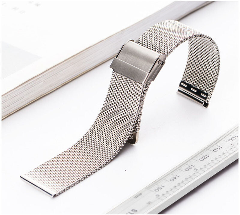 0.6mm Wire Meshed Loop Watch Strap 22mm Mesh Band Double-lock Clasp 10-20mm 24mm