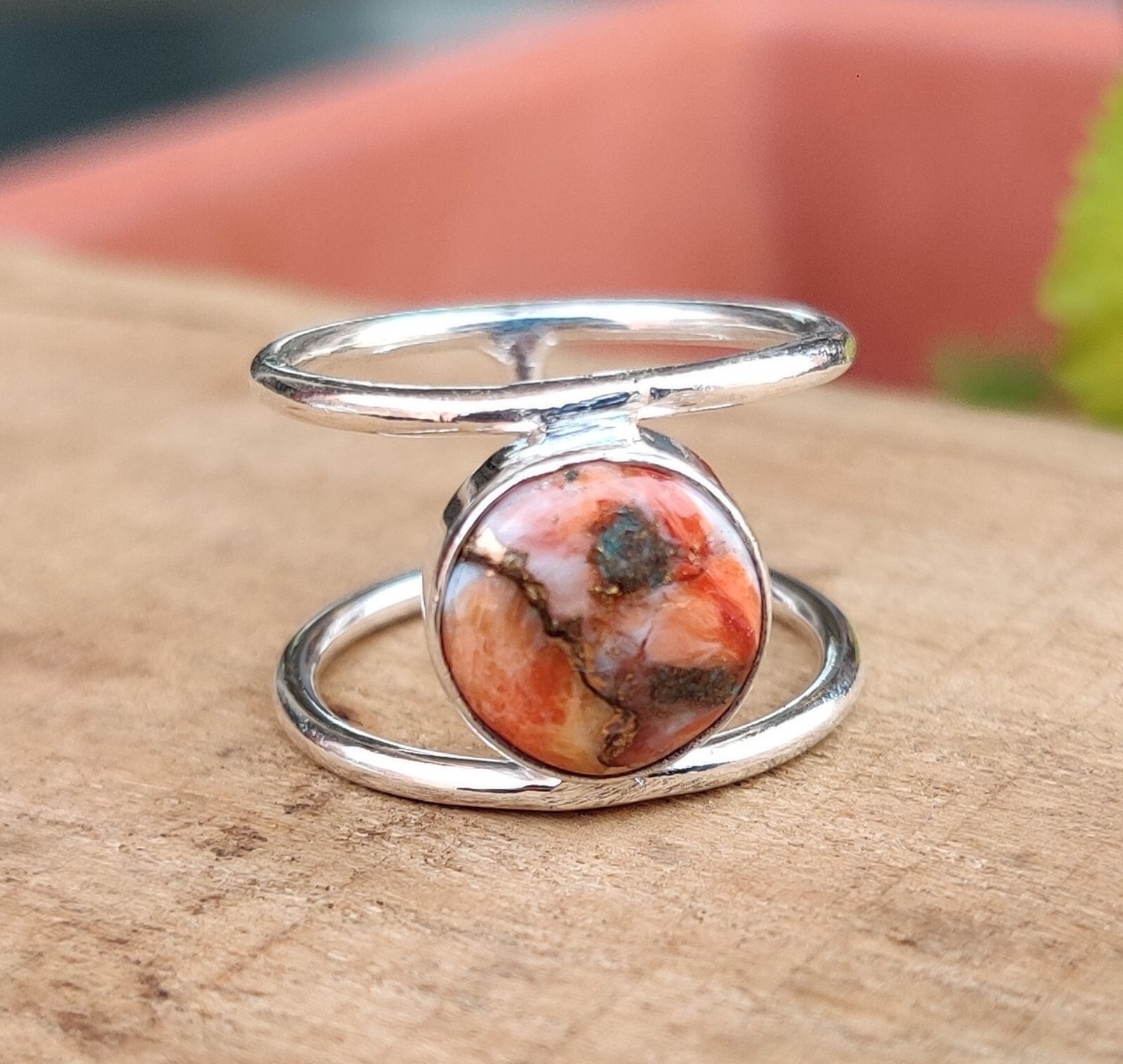 Oyster Copper Turquoise Ring 925 Sterling Silver Free Shipping All Size