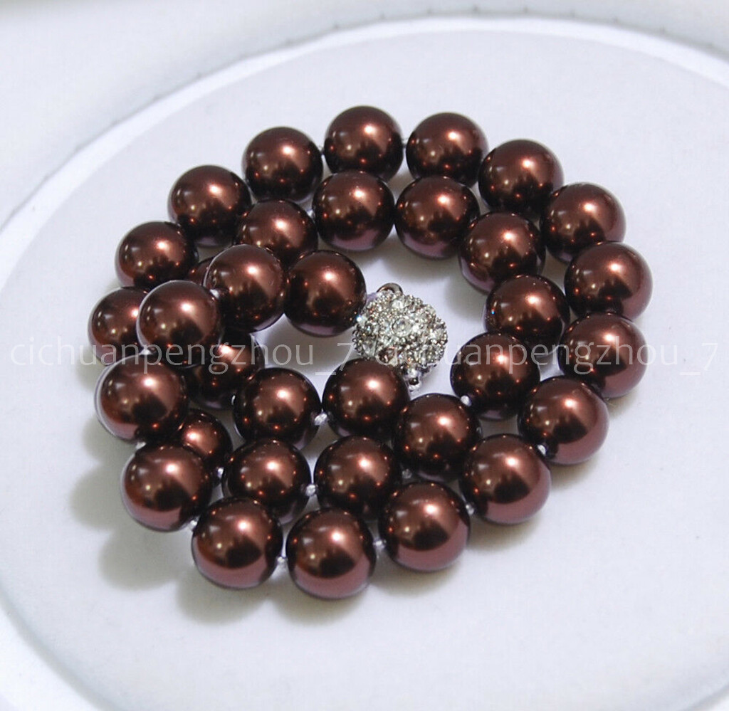 Beautiful 3 Colors 8/10/12mm South Sea Shell Pearl Round Beads Necklace 18”