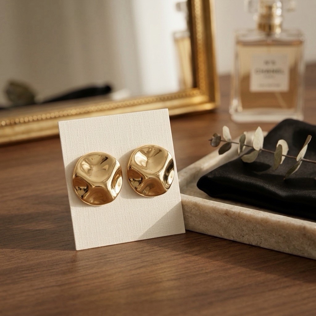 Molten Gold Disc Statement Earrings