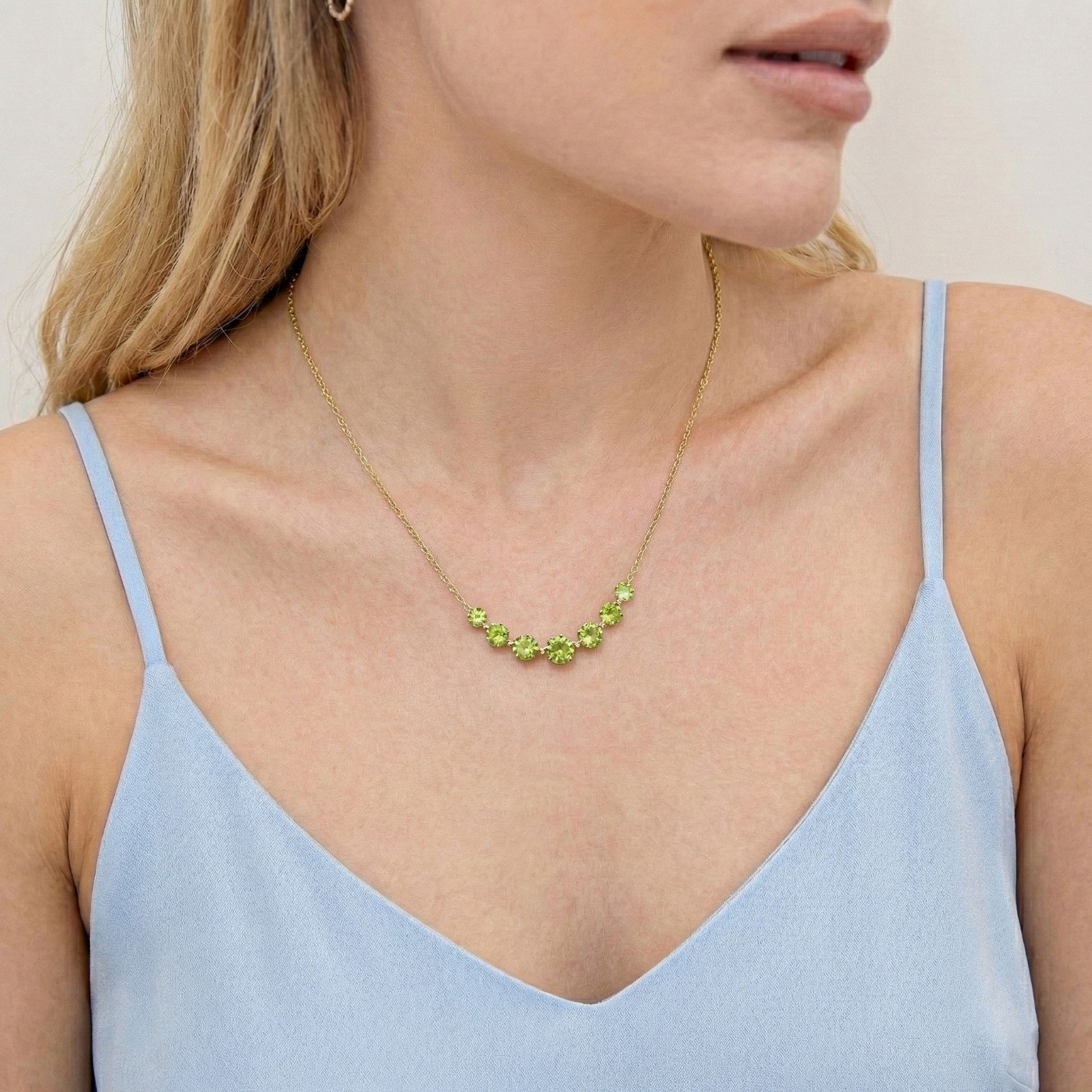 Peridot Statement Necklace, Green Gemstone Bar Necklace, August Birthstone Gift