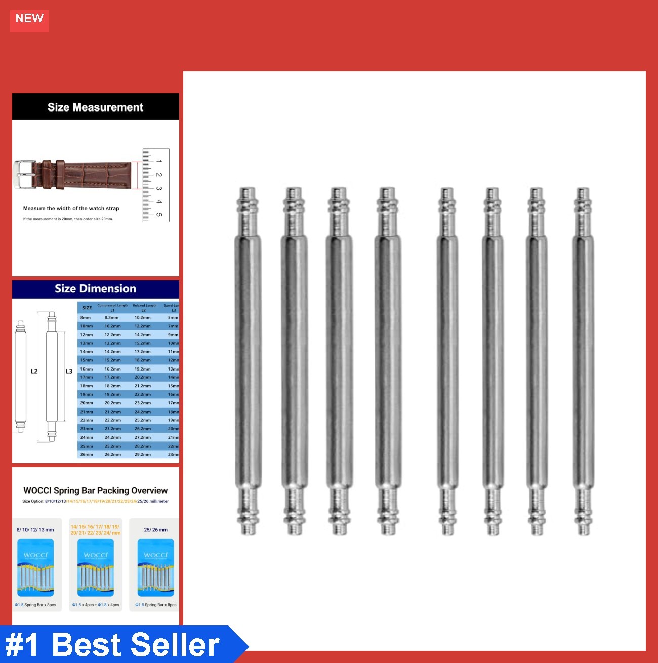 Spring Bars 22mm Stainless Steel Watch Band Pins Double Flange 1.5mm 1.8mm 8