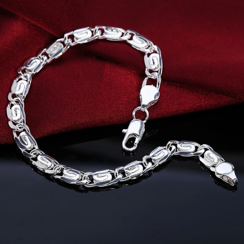 925 Sterling Silver Charm Glossy Bead Bangle Women’s Fashion Bracelet Jewelry