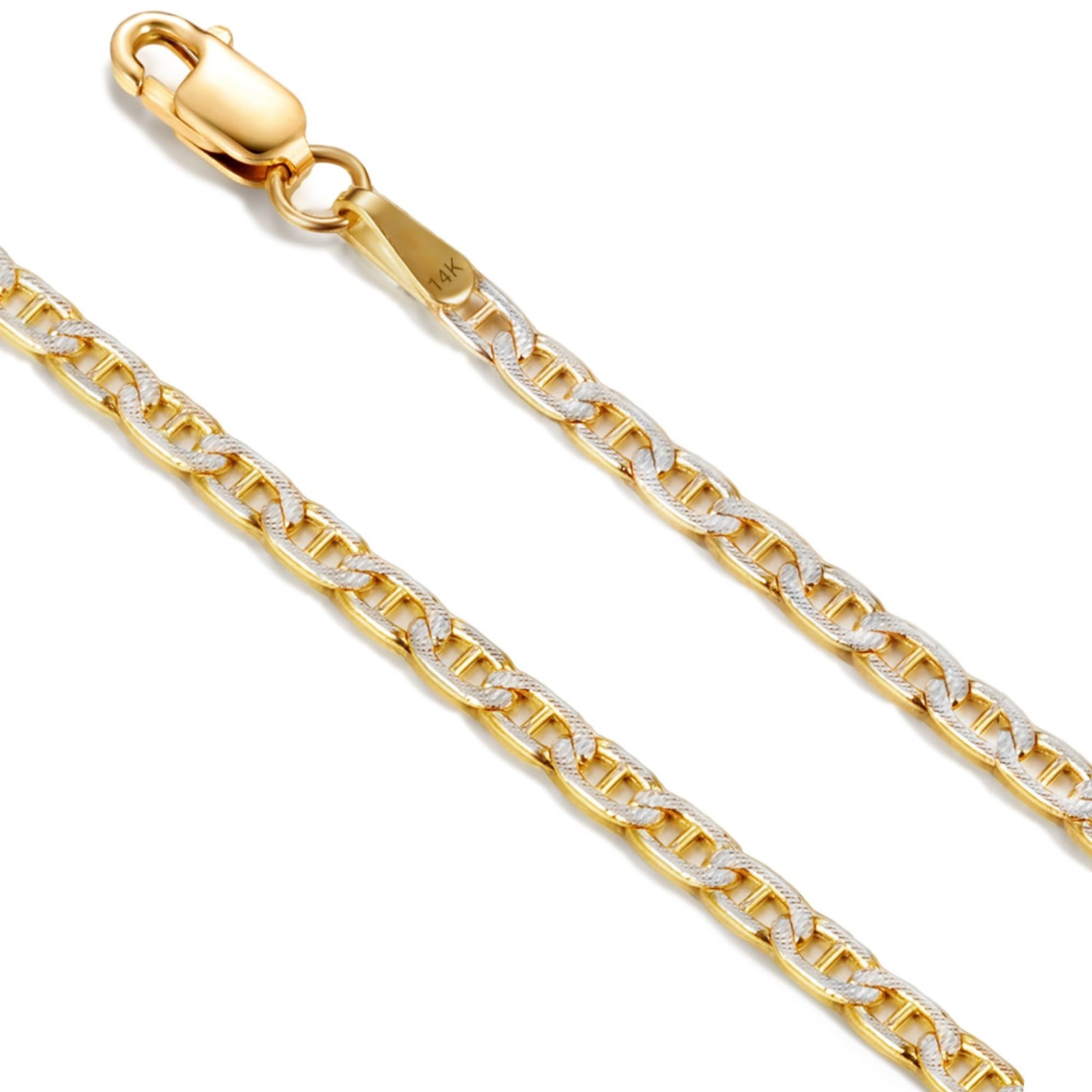 Real 14K Yellow Gold Two Tone Mariner Link Chain Necklace Women Men 18 20 Inch
