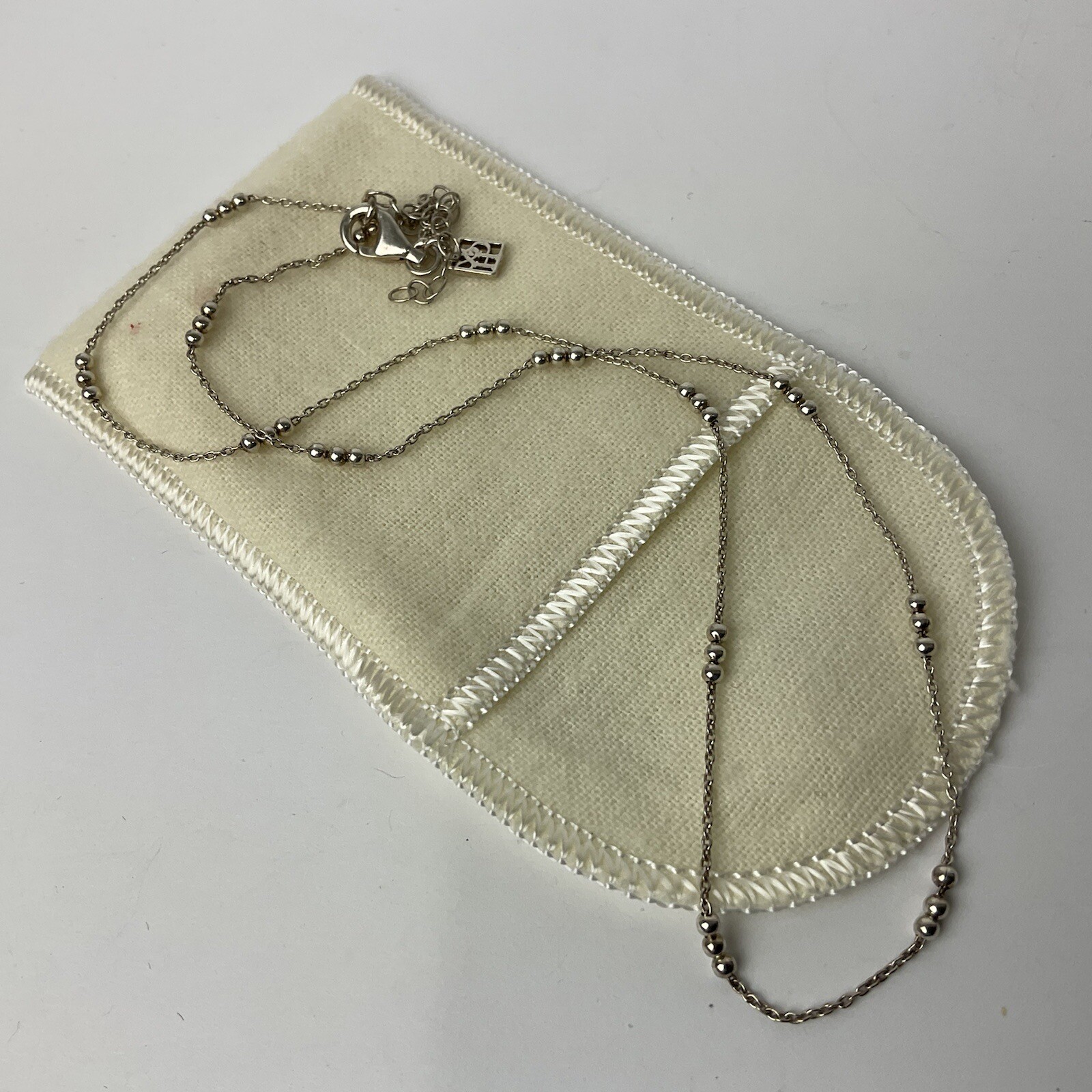 H & P Signed Sterling Silver Chain Ball Link Necklace Delicate Marked 925 17.5”