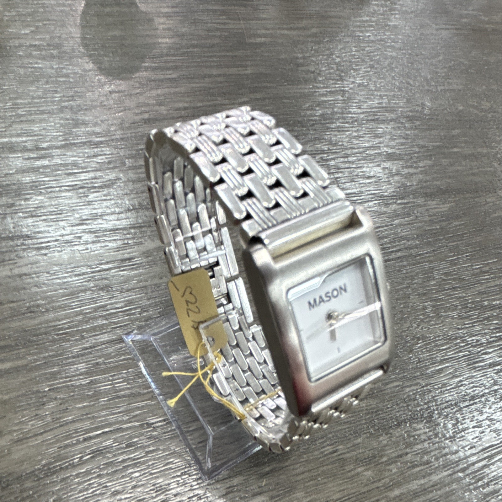 Mason Quartz Analog Wristwatch Rectangle Silver Tone Bracelet White Dial