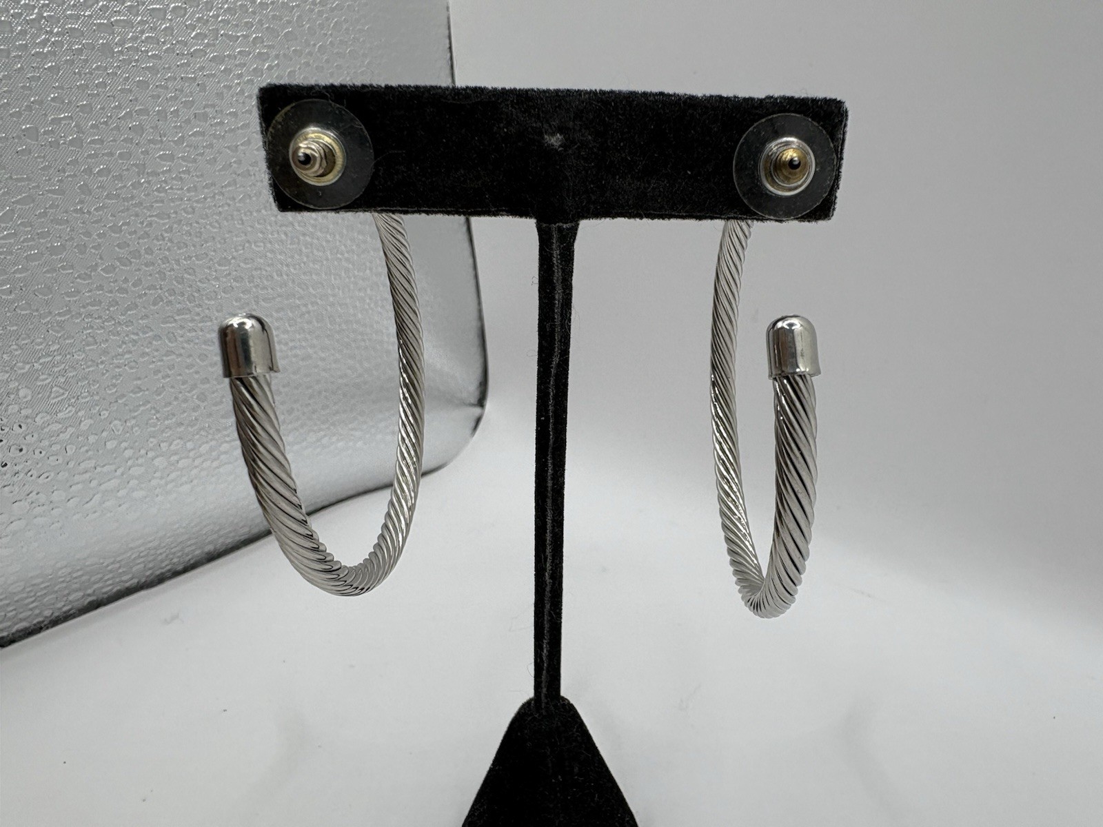 Hollow Twisted Wire Half Hoop Earrings 2.5”