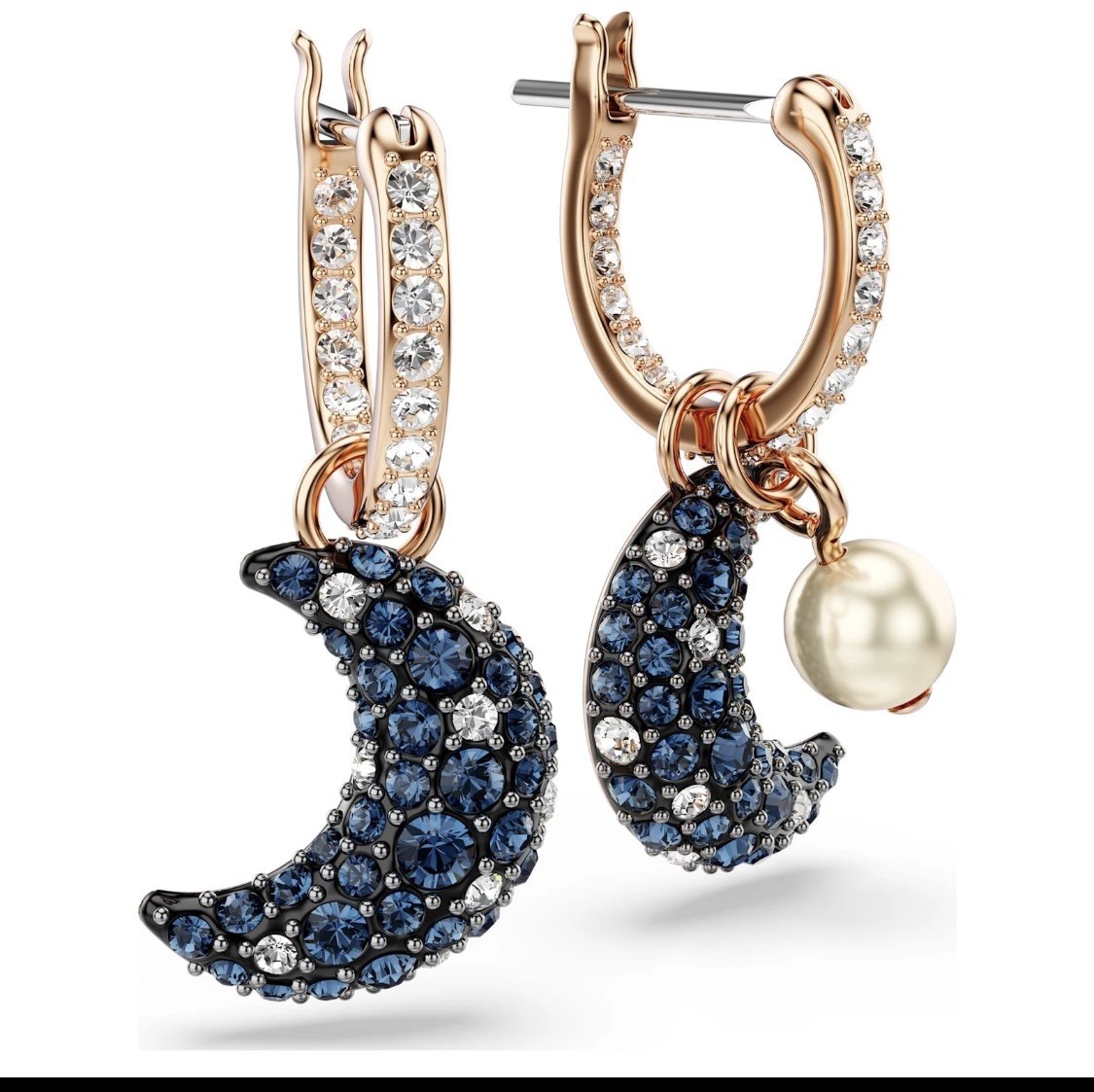Swarovski Sublima Drop Earrings Asymmetrical Design, Moon, Rose Gold-Tone Plated