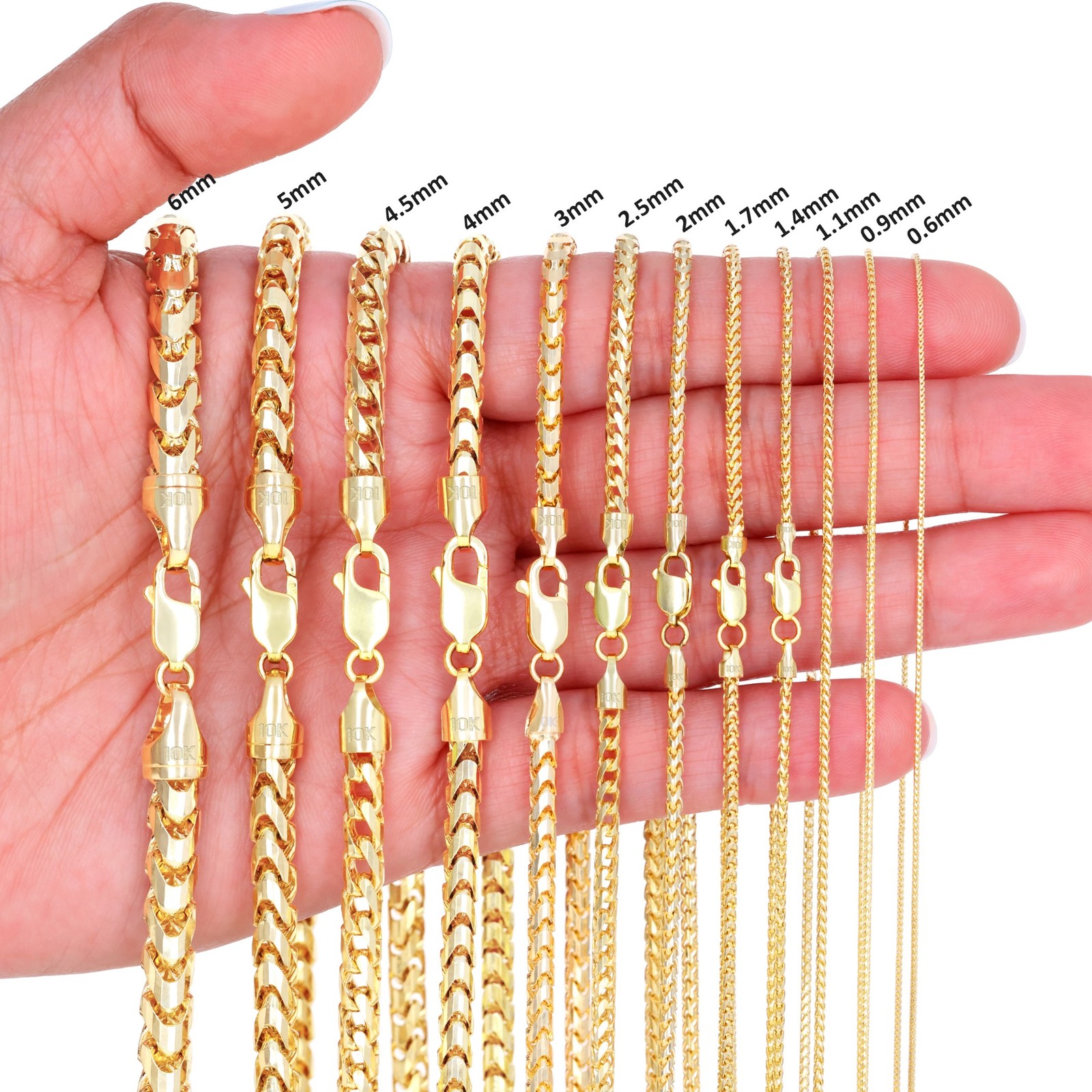 10K Yellow Gold Solid Franco 0.6mm-6mm Diamond Cut Spiga Chain Necklace 16″- 30″