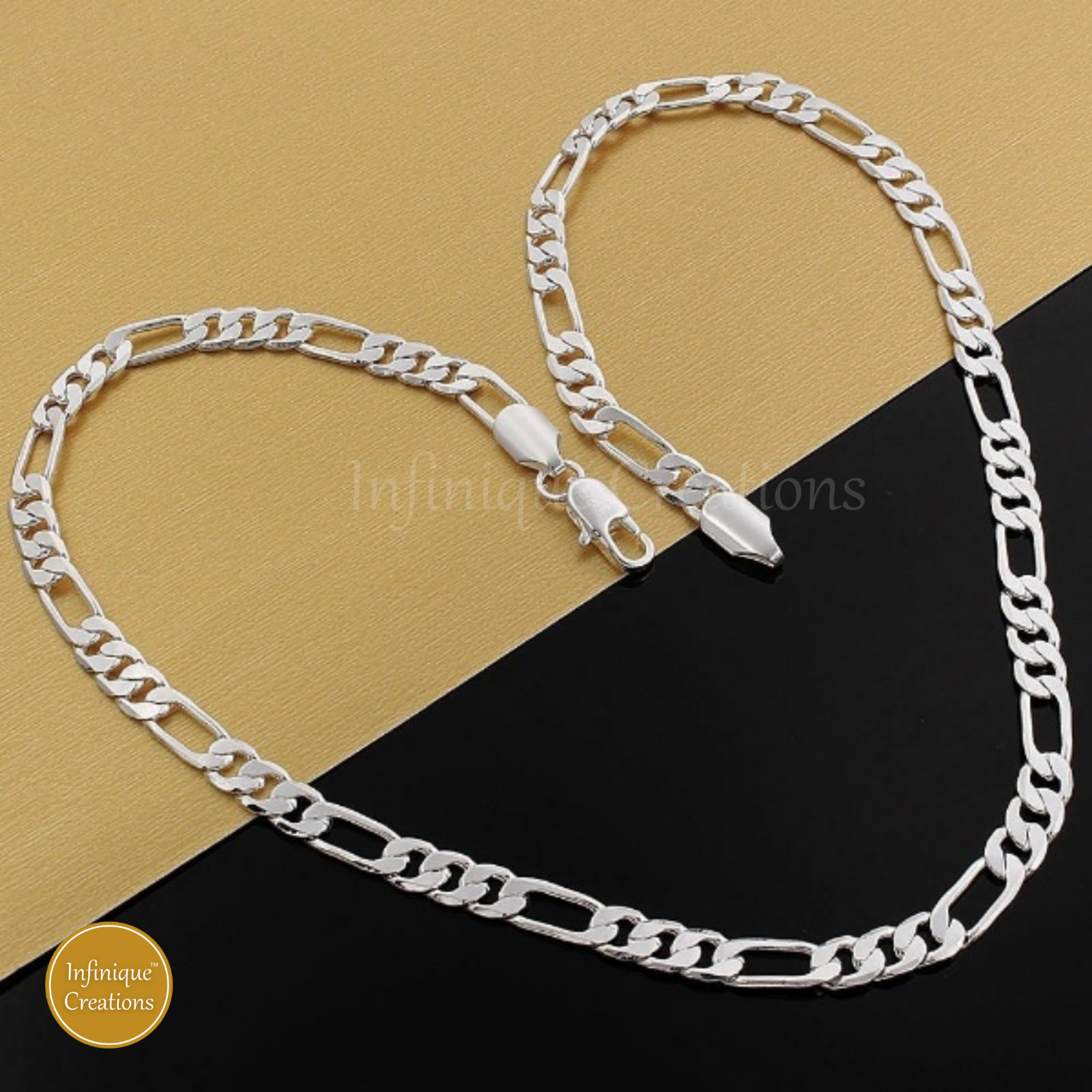 Stainless Steel Silver Figaro Chain Bracelet Necklace Men Women 3mm-12mm 7-38″