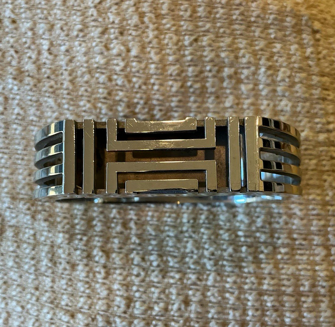 Tory Burch Silver Tone Metal Hinged Cuff Bracelet W/Hidden Compartment