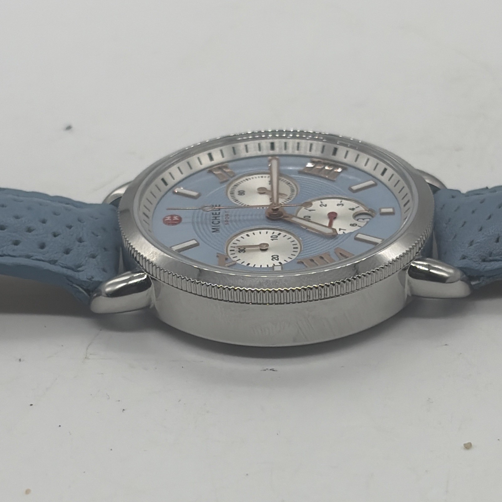 Michele Sport Sail Chronograph 38mm Blue Dial Leather Band Watch MWW01P000005