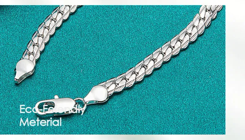 DOTEFFIL 925 Silver Bracelet 6mm 18/19/20cm Flat Side Chain Lobster Clasp