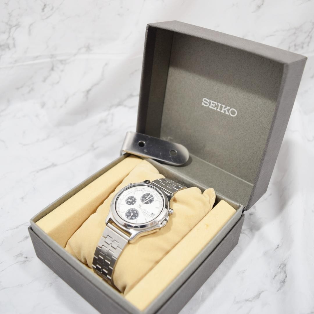 SEIKO Chronograph 7T27-6A70 Panda Dial Watch 18.5cm New Battery Boxed Rare Japan