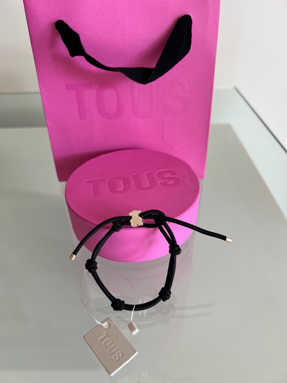 TOUS BLACK ELASTIC BRACELET WITH SILVER BEAR SWEET DOLLS $125 MSR MADE IN SPAIN