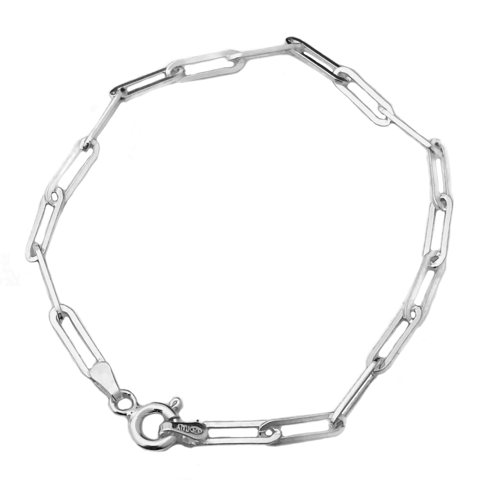 Real Solid 925 Sterling Silver Paperclip Bracelet Italy Paper Clip 6.5″-8″ 3MM