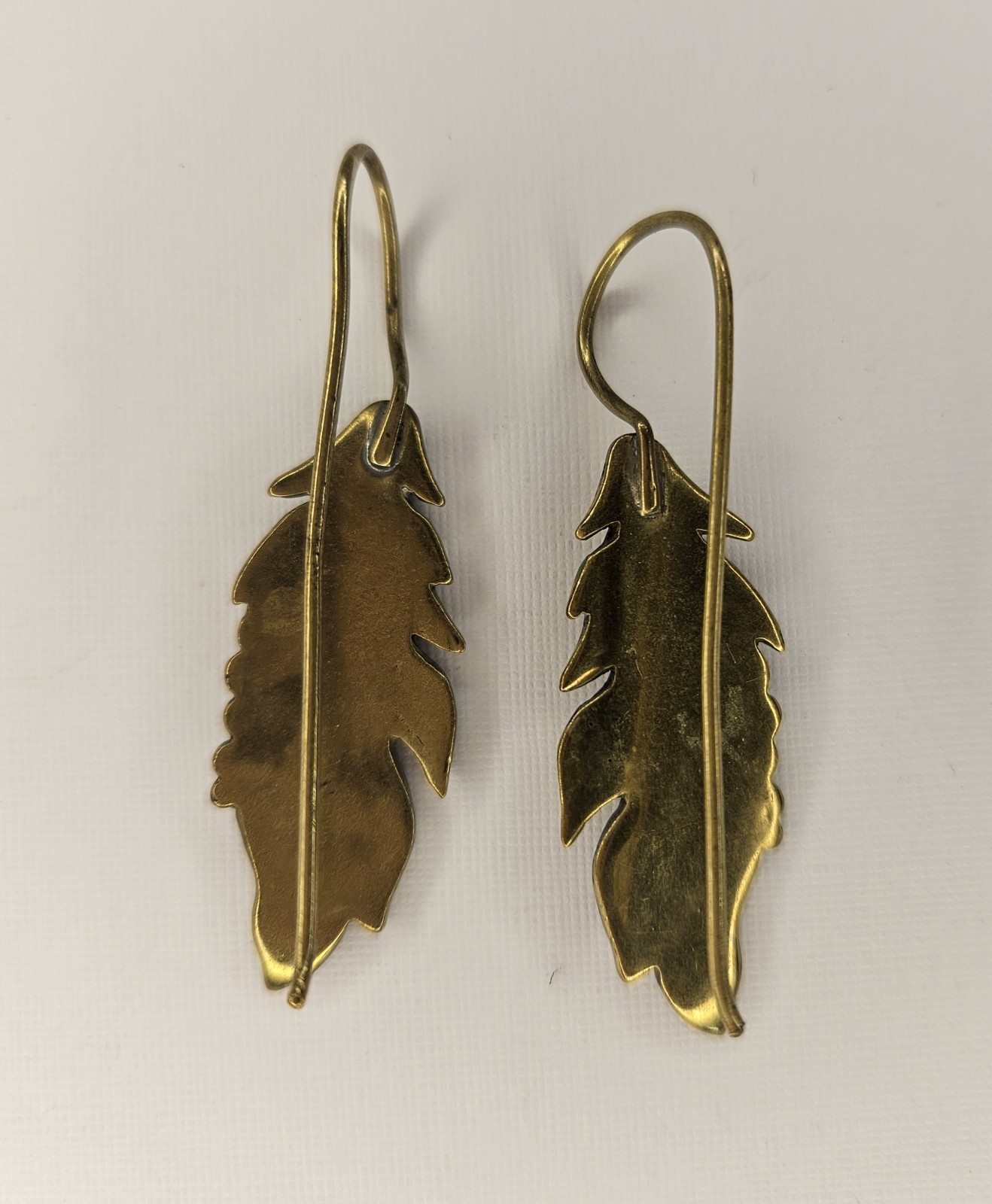 Brass Gold Tone Leaf Dangle/Drop Hook Earrings Metal Nature Theme