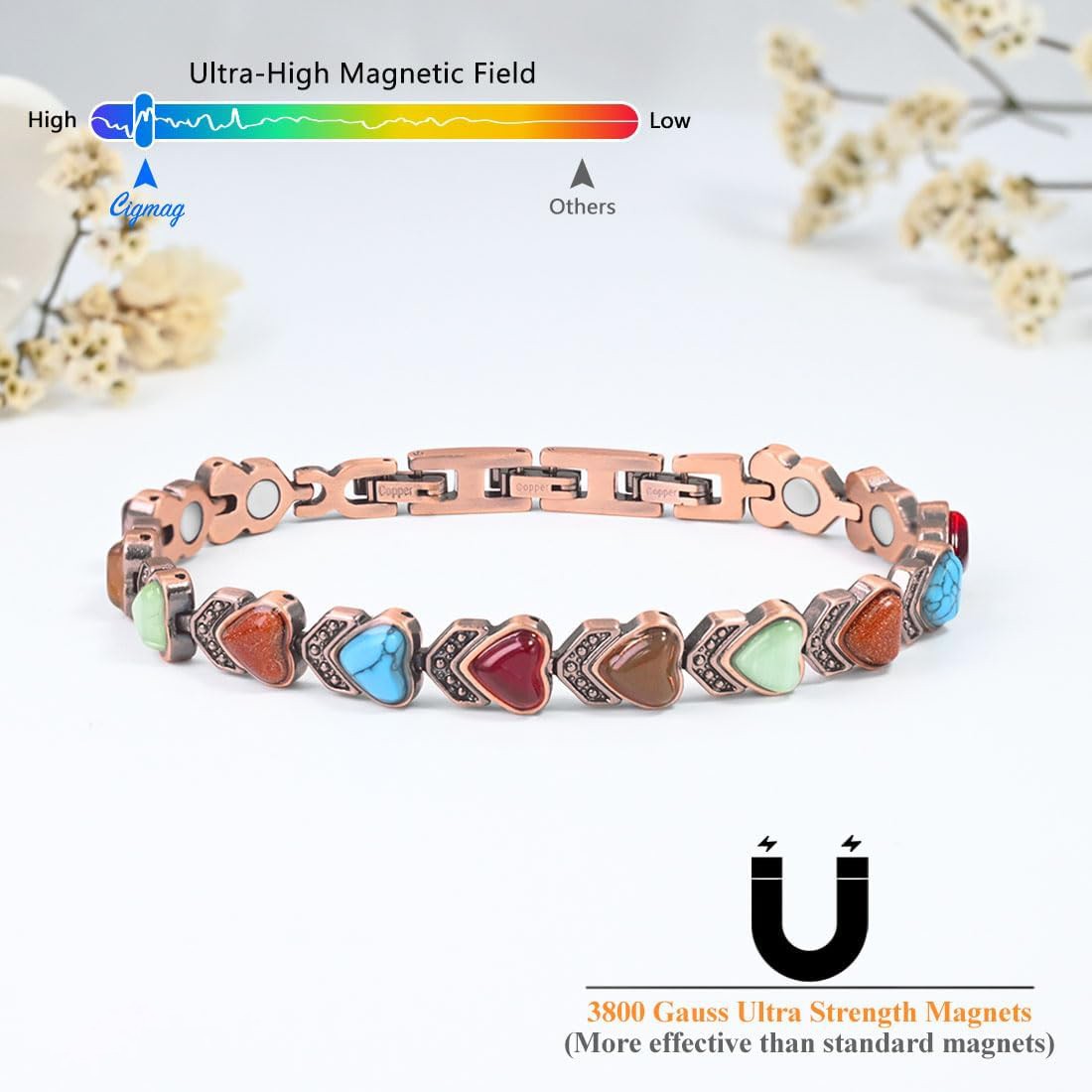 Strong Magnetic Therapy Copper Bracelet for Men Adjustable Arthritis Pain Relief
