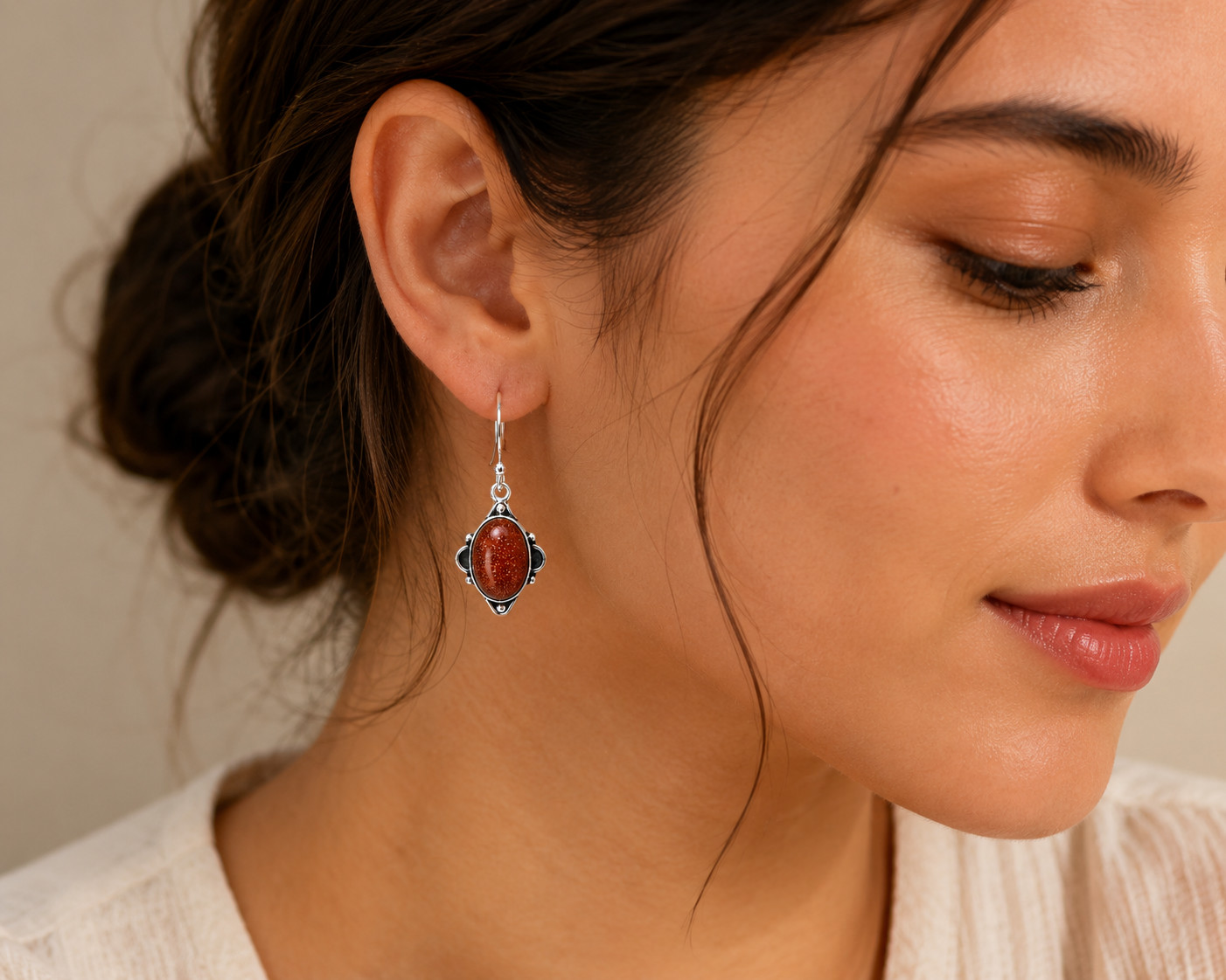Handmade Goldstone Dangle Drop Earrings 925 Sterling Silver Boho Gift for Women