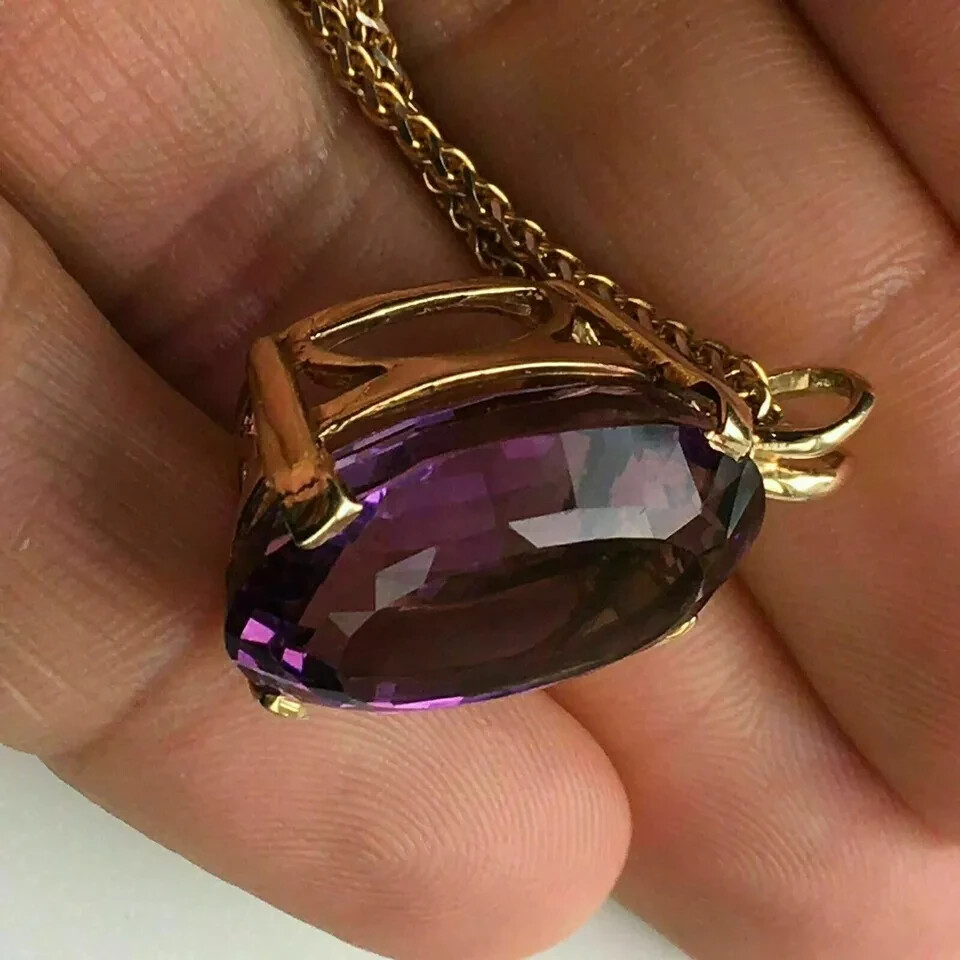 3.20Ct Oval Cut Amethyst Solitaire Pendant 14K Yellow Gold Finish Free 18″ Chain