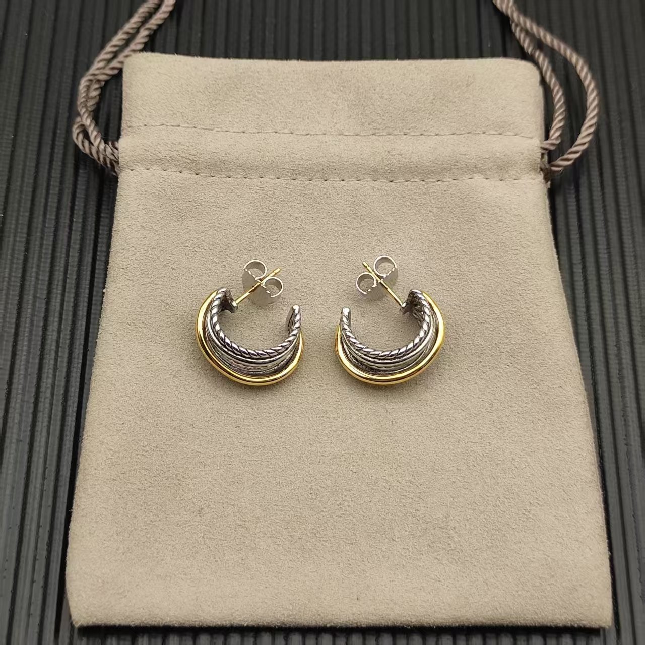 David Yurman Crossover Hoops 925 Sterling Silver 18K Gold Twisted Cable Earring