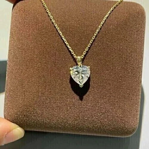 2CT Heart Cut Lab-Created Diamond 14K Yellow Gold Plated Solitaire Pendant Women