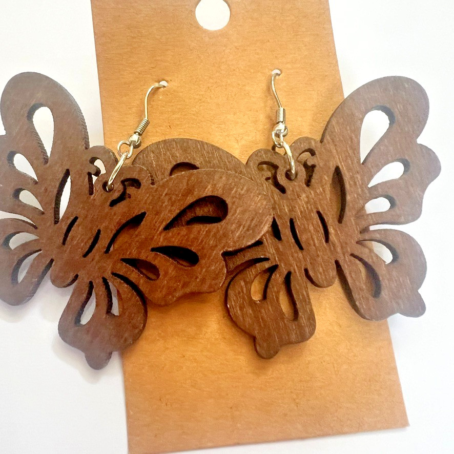 Lightweight Wood Butterfly Earrings Boho Cutout Rustic Nature Jewelry New Big