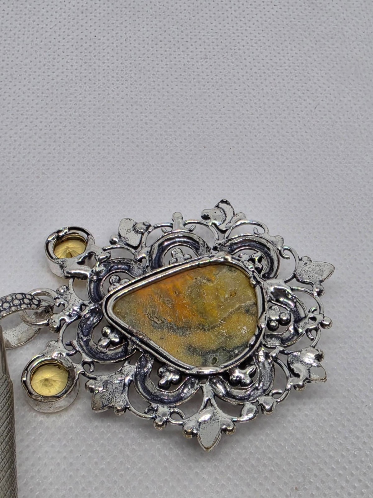 Bumble Bee Jasper and Citrine 925 Silver Plated Long Pendant Size 2.4″