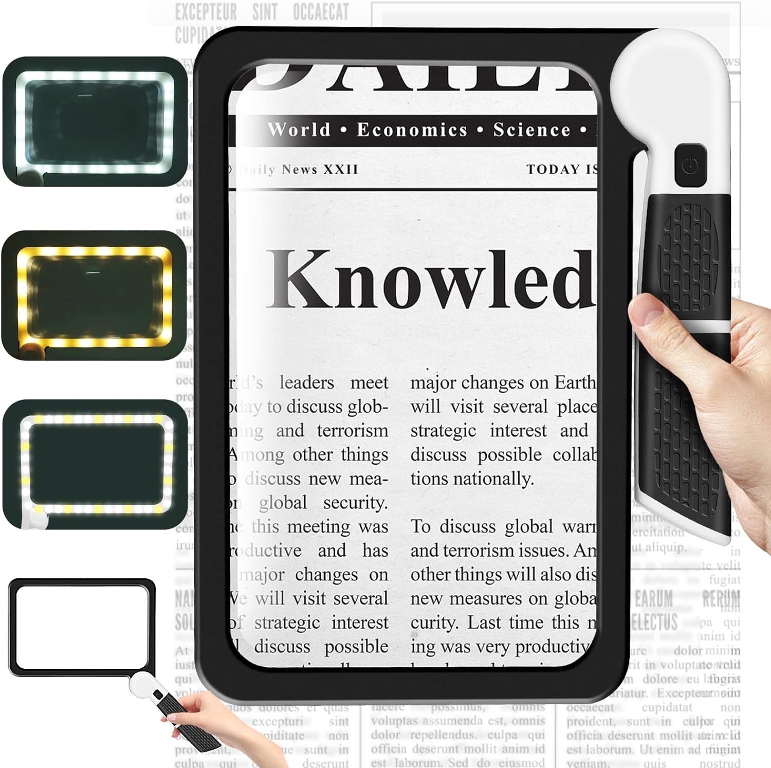 5X Reading Magnifier w/ Light Large Full Page Foldable Handheld Magnifying Glass
