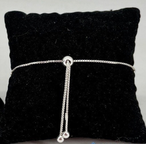 Sterling Silver 925 Paperclip Chain Adjustable Bolo Bracelet 7-9 in
