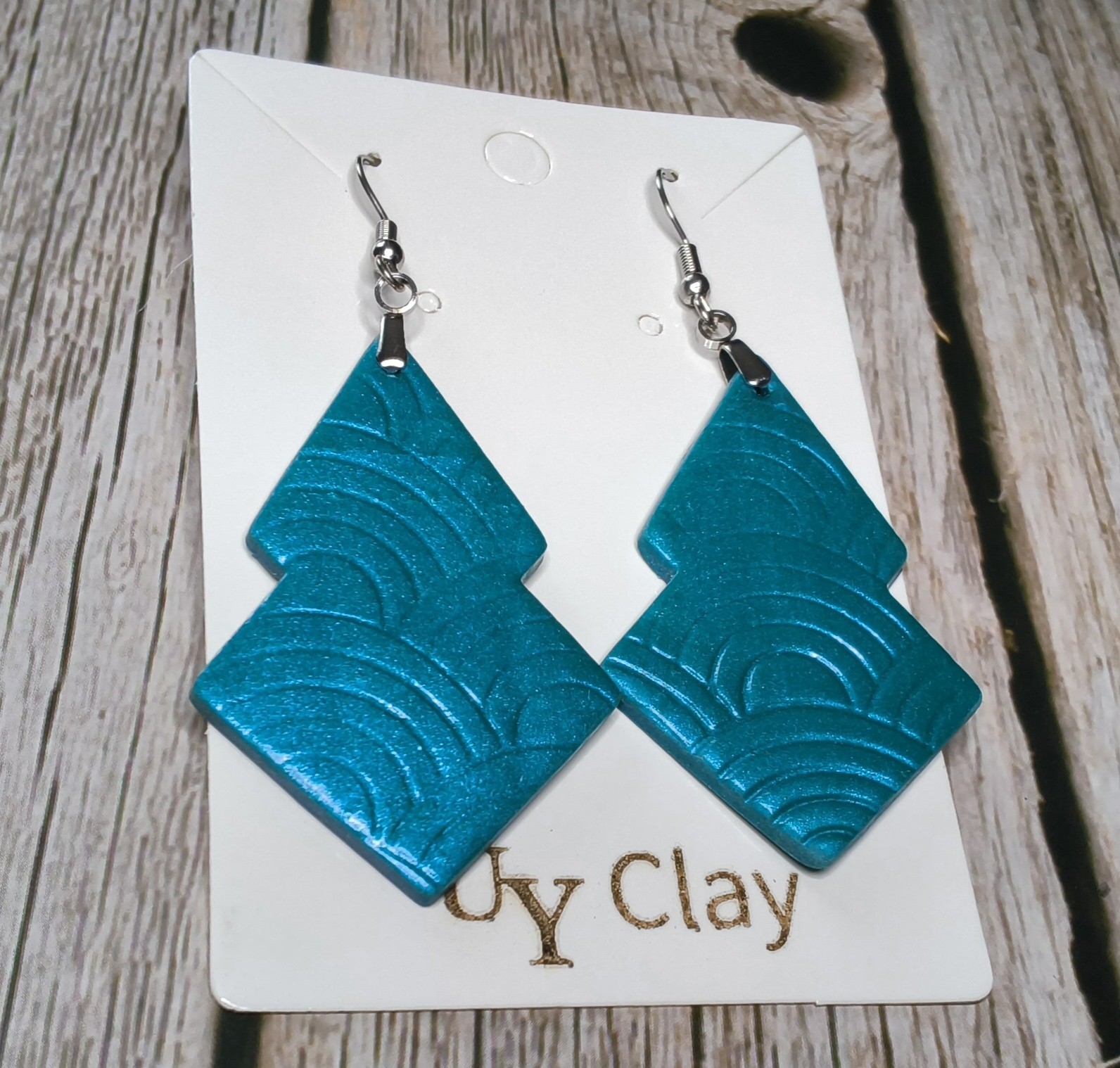 Beautiful Handmade Teal Geometric Polymer Clay Dangle Earrings – Hypoallergenic