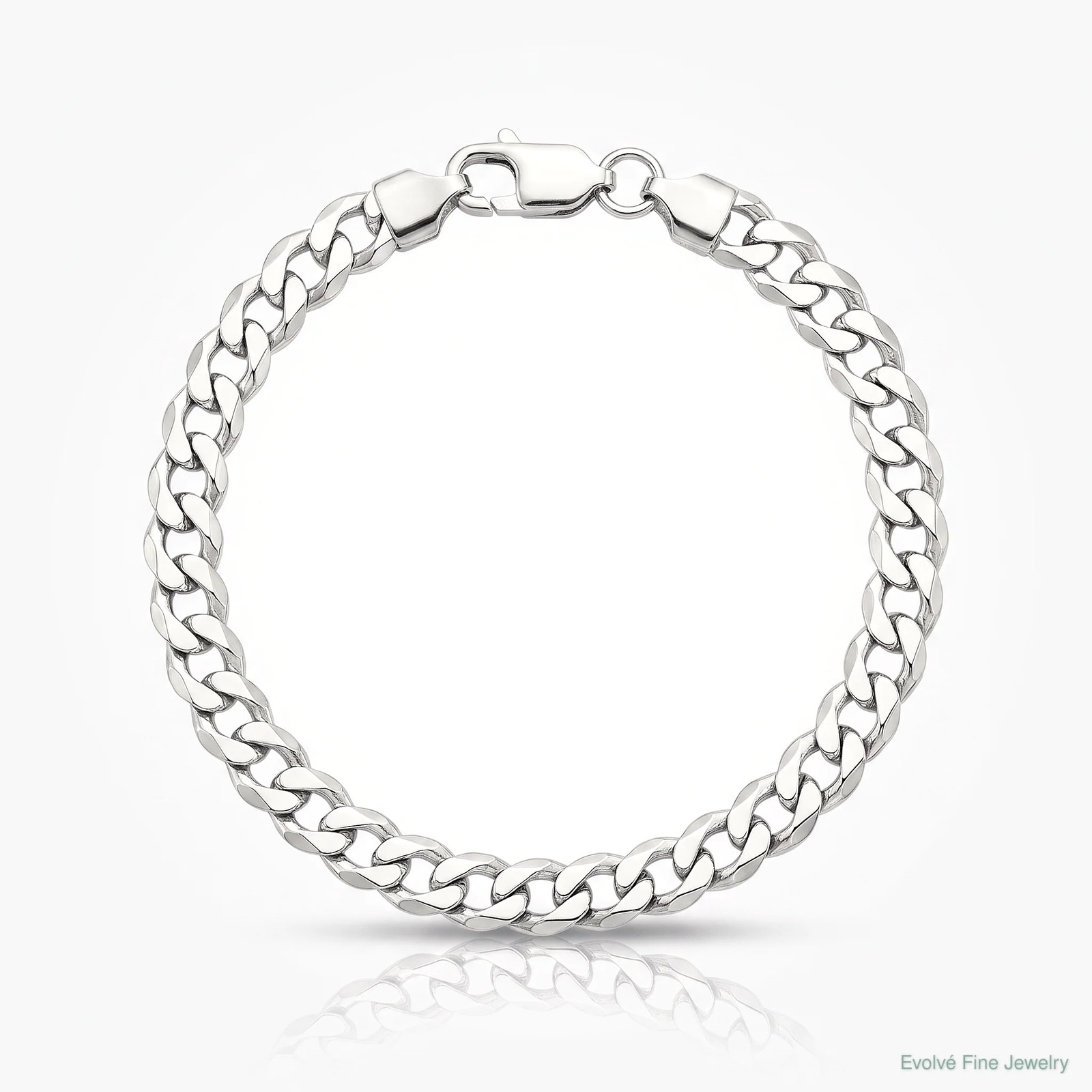 Sterling Silver Rhodium-Plated 5.75mm Flat Curb Chain Bracelet 7″-10″