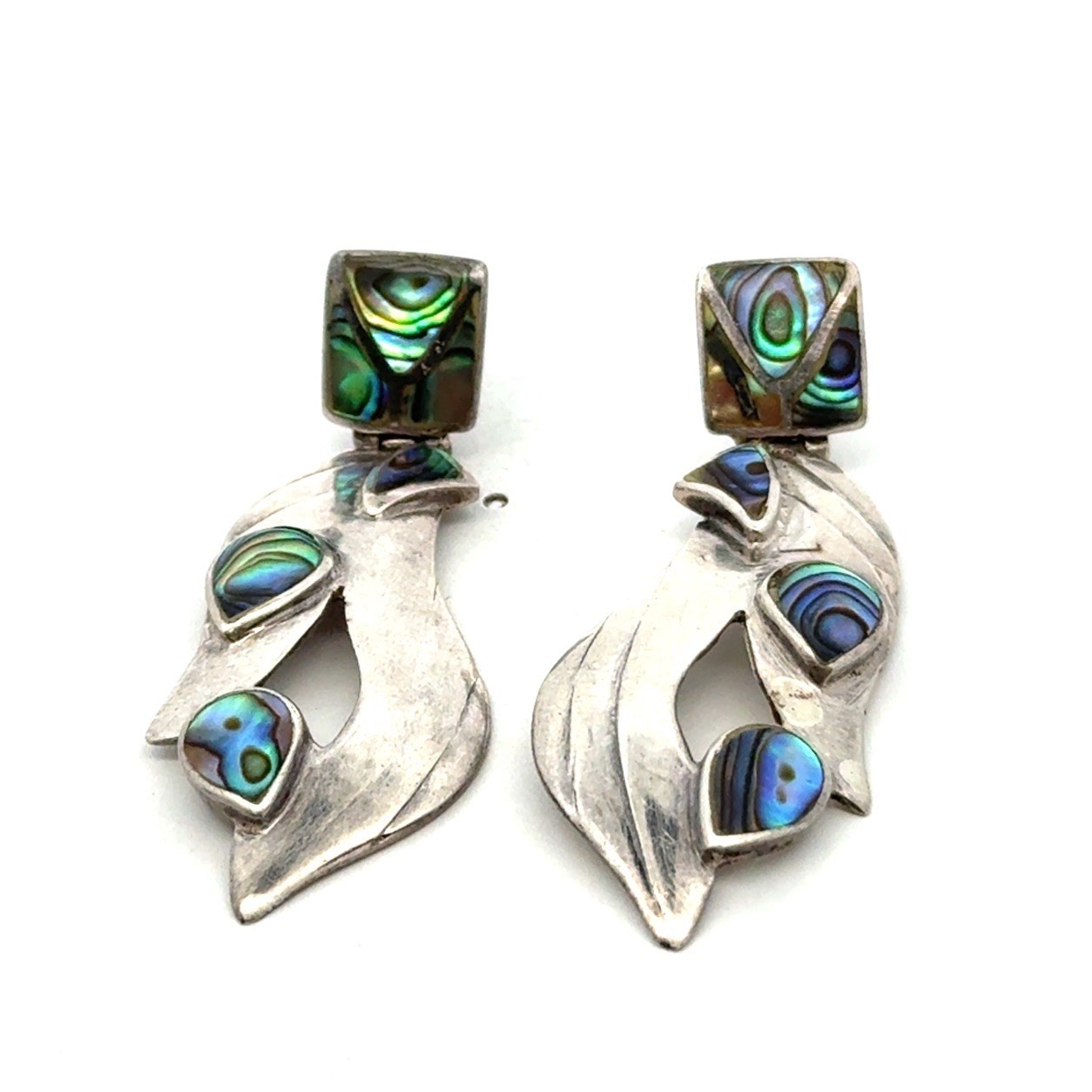 Vintage .925 Sterling Silver Abalone Bezel Set Earrings, 12.0g