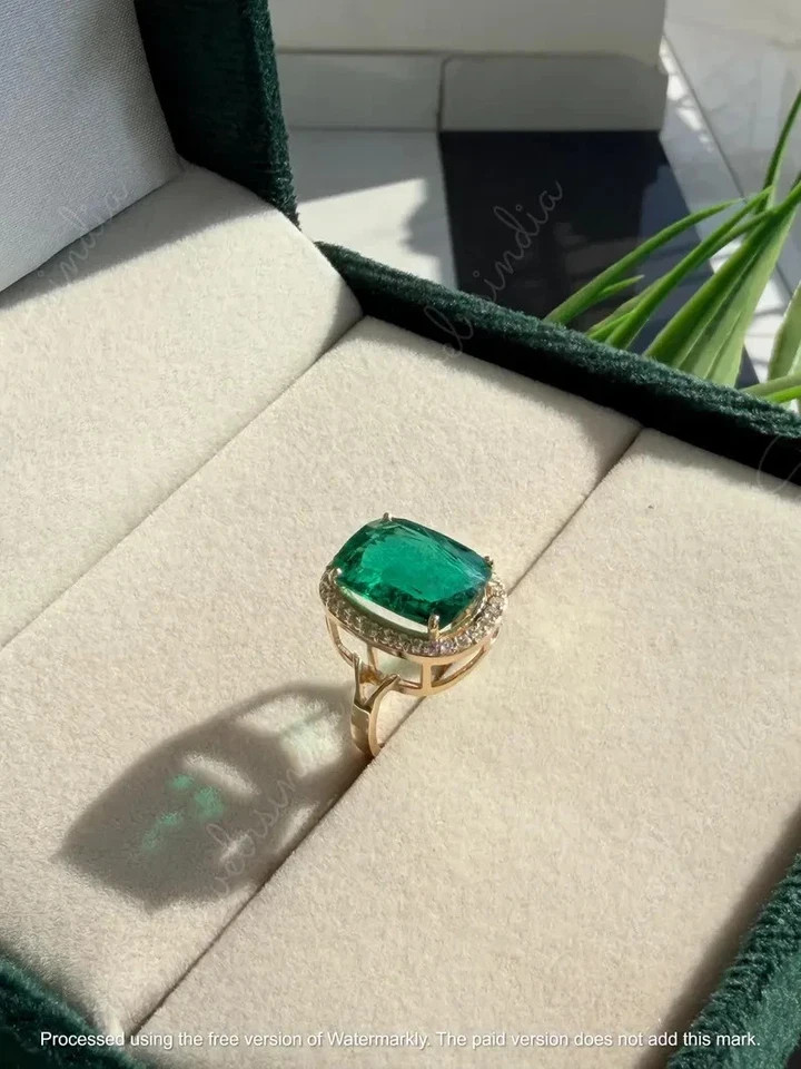 4.50Ct Emerald Cut Natural Emerald Diamond Engagement Ring 14K Yellow Gold 6 7 8