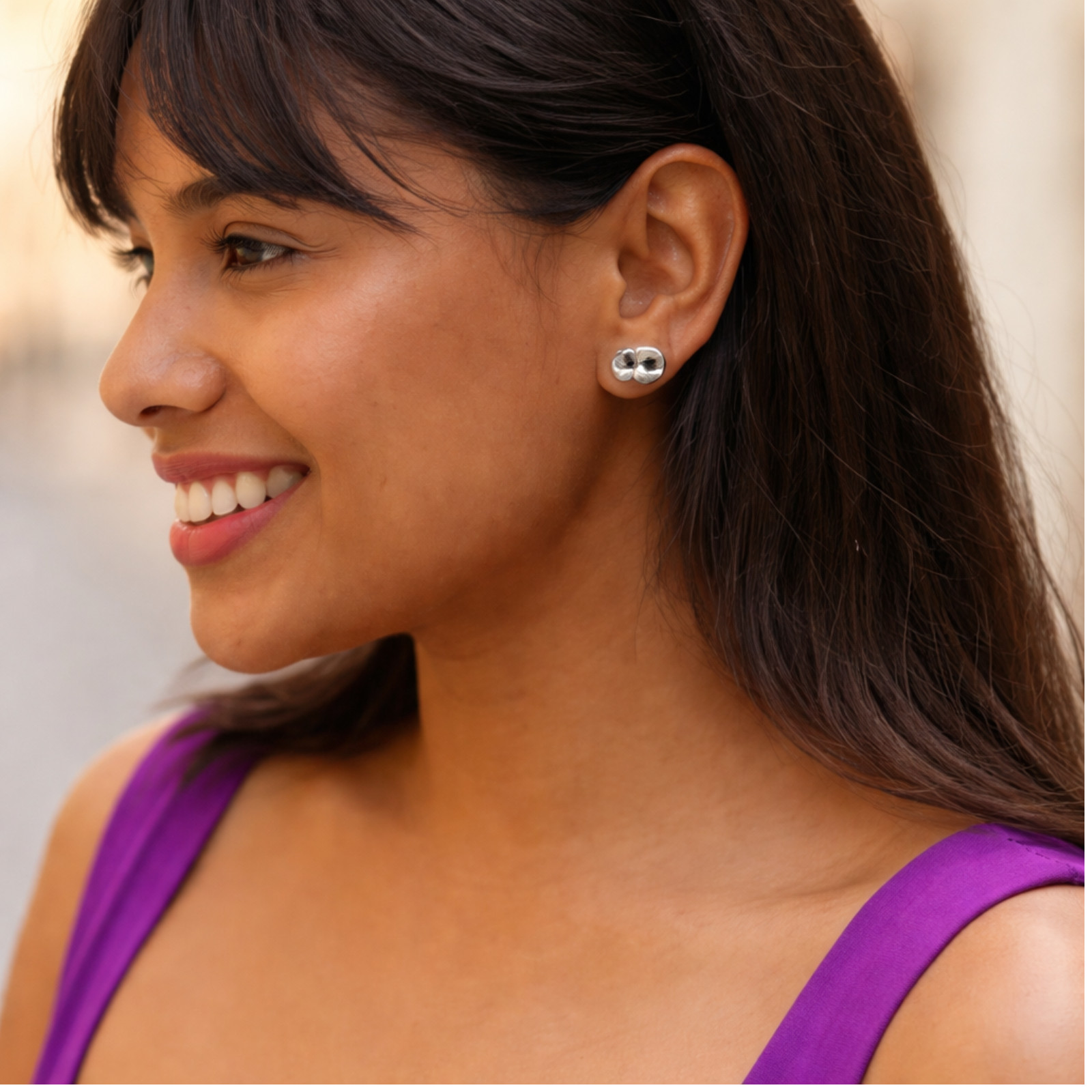 925 Sterling Silver Puffed Mariner Stud Earrings Link Women Earring