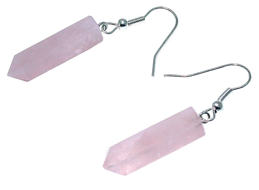 Sterling Silver Plated Natural Rose Quartz Crystal Point Earrings EBS7475/32726