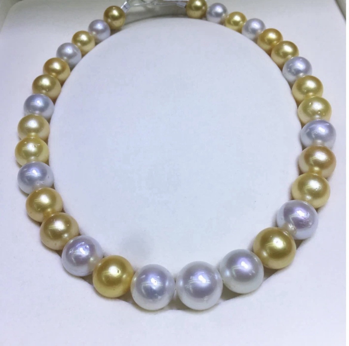 18” 12-15 mm Gold And White South Sea Pearl Necklace