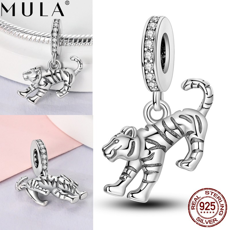 MULA Cute Tiger Pendant 925 Sterling Silver DIY Charm AAA CZ for Women Bracelet