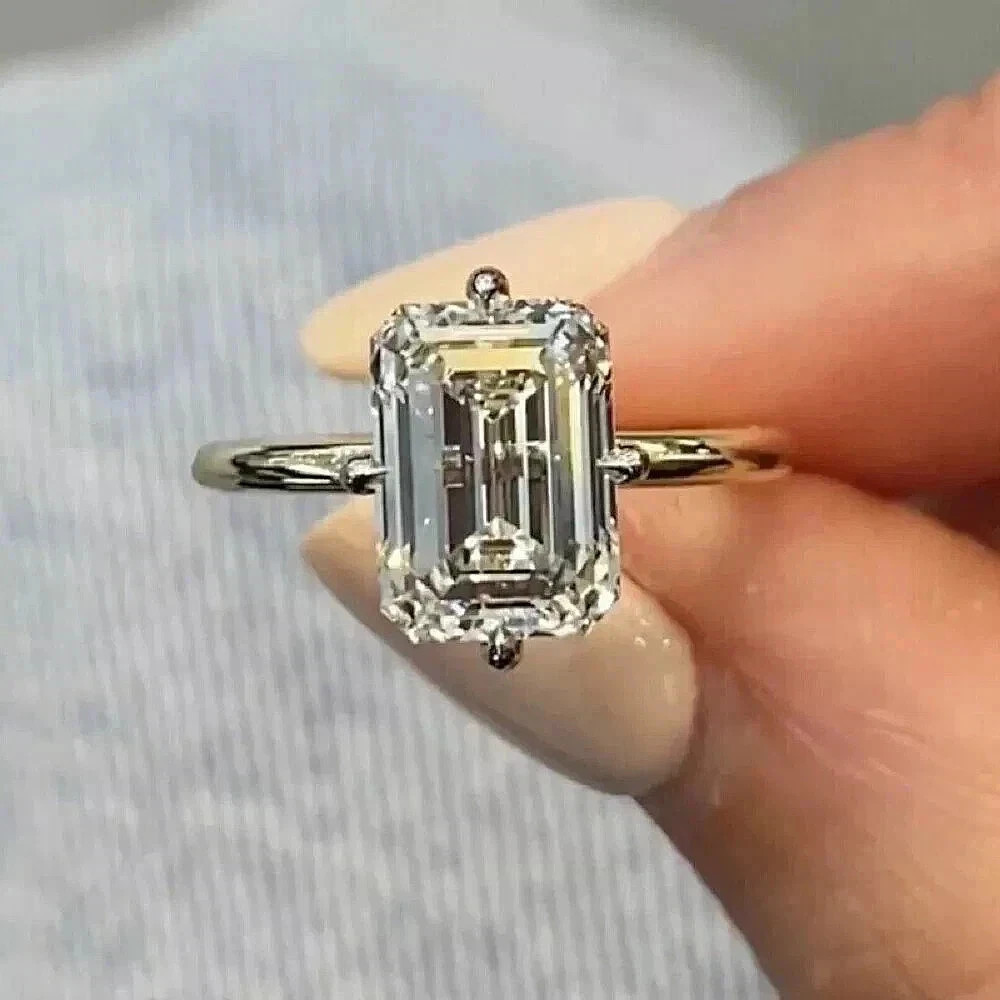 5 Ct Emerald Cut Lab Grown Diamond Engagement Ring Sterling Sliver Jewelry