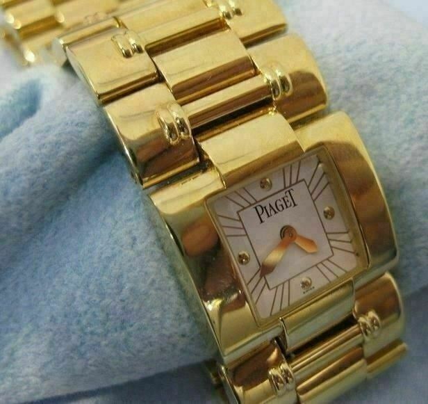 LARGE WIDE PIAGET DANCER 18K YELLOW GOLD SWISS WATCH BRACELET 7″ 21MM #19180