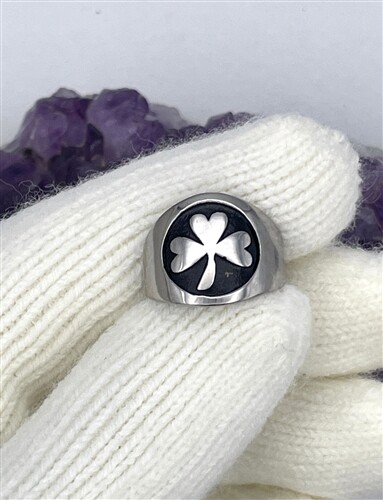 316 L Stainless Steel, Irish Shamrock Signet Ring
