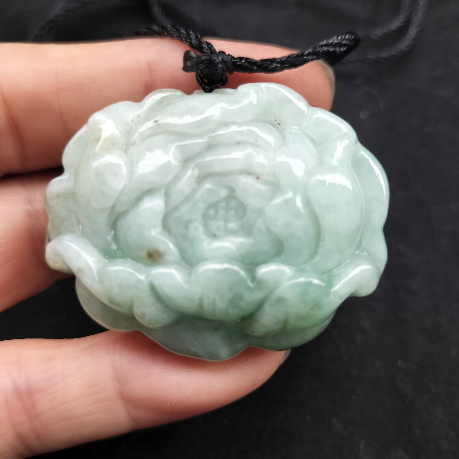 Certified Green Lavender Natural Type A Jade Jadeite Carved Flower 富贵花开 Pendant