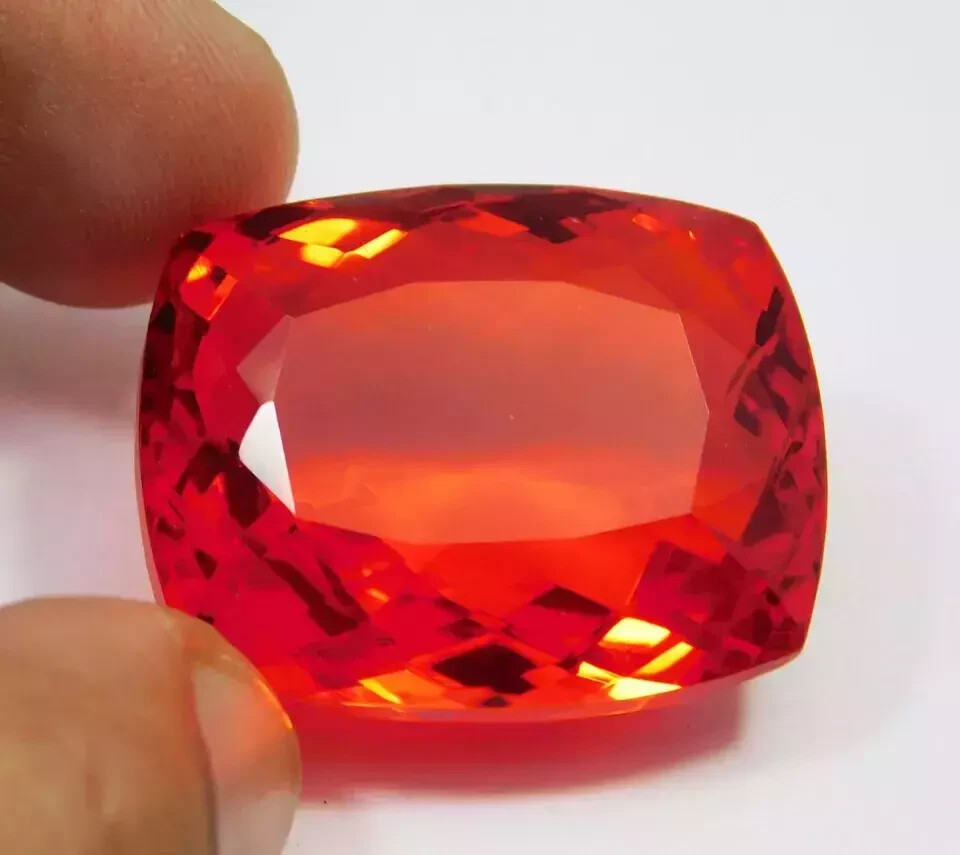 Mexican Fire Opal Red Orange Cushion Cut Natural 128.90 Ct A+ Certified Gemstone