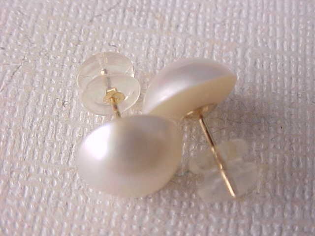10MM AAA GENUINE WHITE MABE PEARL STUD EARRINGS SOLID 14K YELLOW GOLD #2